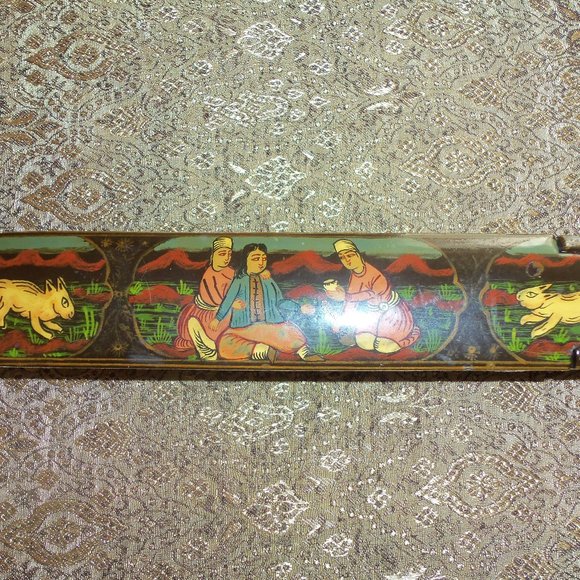 Art Vintage Persian Islamic Muslim Qatar Qaladam Papier Mache Pen Box